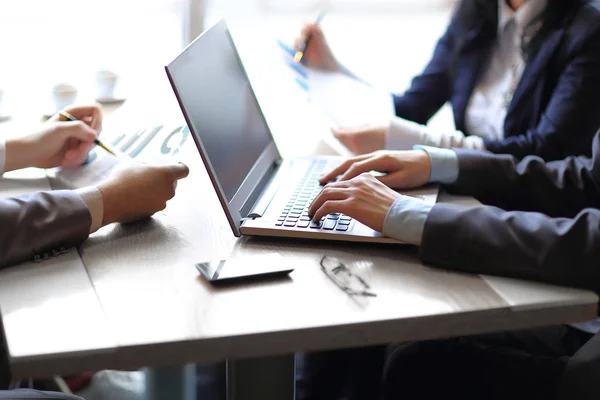 Close up. businessman and business team analyze financial data — Stock Photo, Image