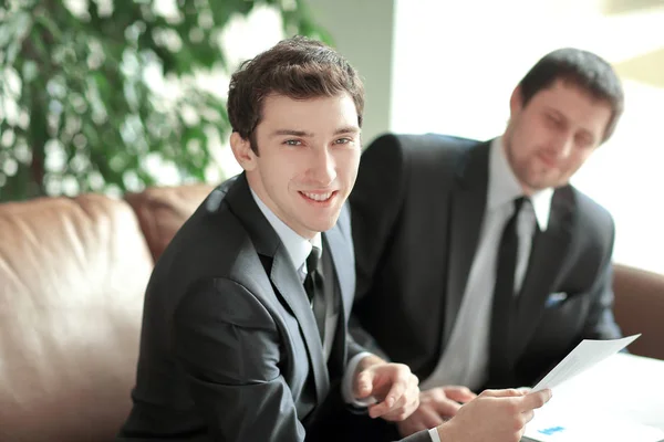 Close Young Businessman Takes Legal Advice Modern Office — Stock Photo, Image