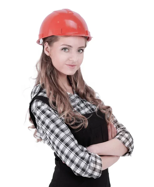 Egy fiatal nő mérnök .isolated-fehér portré — Stock Fotó