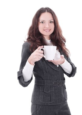 bir fincan kahve ile closeup.successful iş kadını.