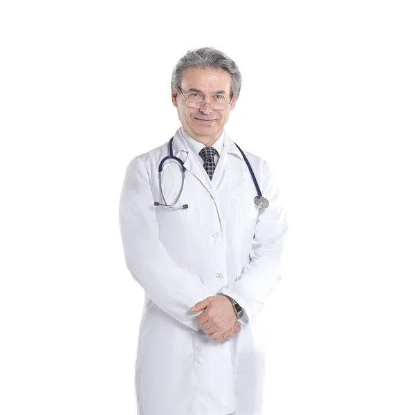 W pełnej growth.experienced lekarz z stetoskop .isolated na białym tle — Zdjęcie stockowe