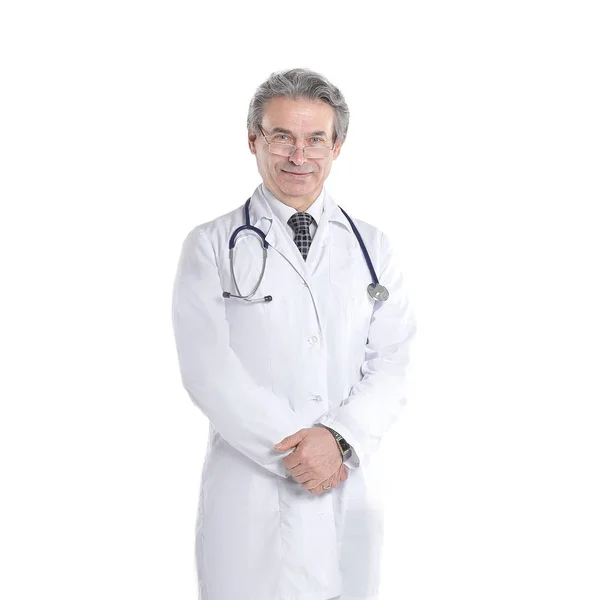 In full growth.experienced physician with stethoscope .isolated on white background — Stock Photo, Image