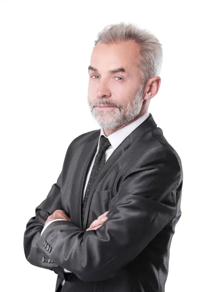 Porträt eines seriösen Geschäftsmannes. Isoliert auf grauem Hintergrund — Stockfoto