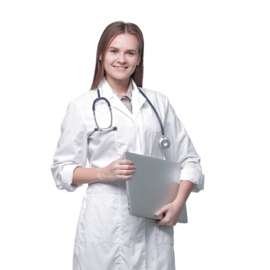 Beyaz arka plan üzerinde documents.isolated kadın bir terapistle tam growth.portrait içinde