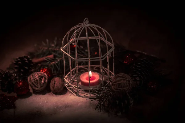Natal card.vintage vela de Natal no fundo festivo . — Fotografia de Stock