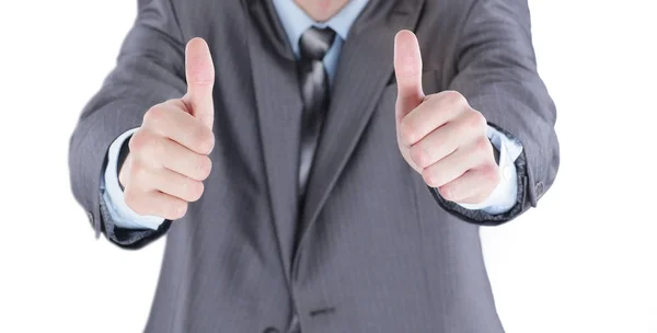 Closeup.Handsome zakenman tonen twee duimen omhoog. foto met kopie ruimte — Stockfoto