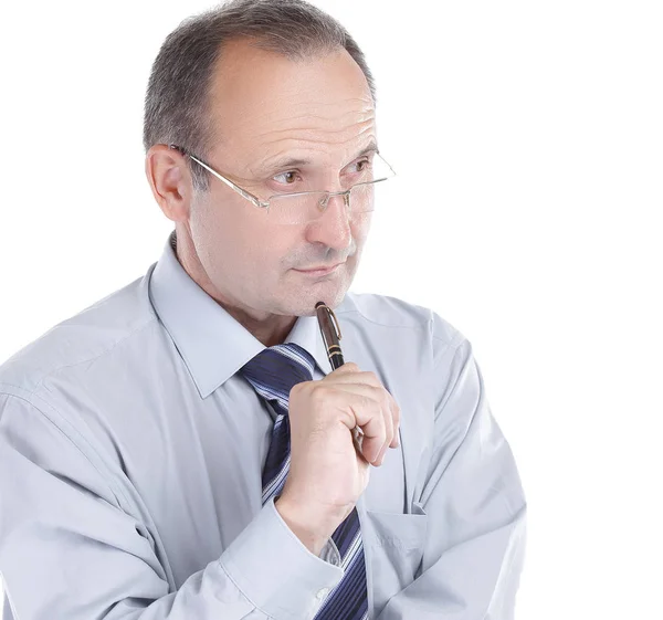 Portrait of a thoughtful businessman on a white background — Stock Photo, Image