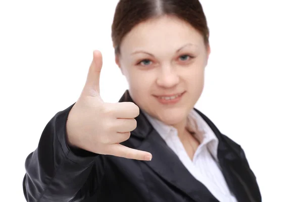 Retrato de una joven mujer de negocios mostrando el pulgar hacia arriba —  Fotos de Stock