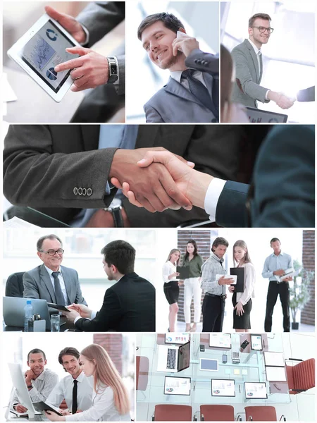 Collage. Entwicklung von Unternehmen, Technologie, Partnerschaft und Zusammenarbeit. — Stockfoto