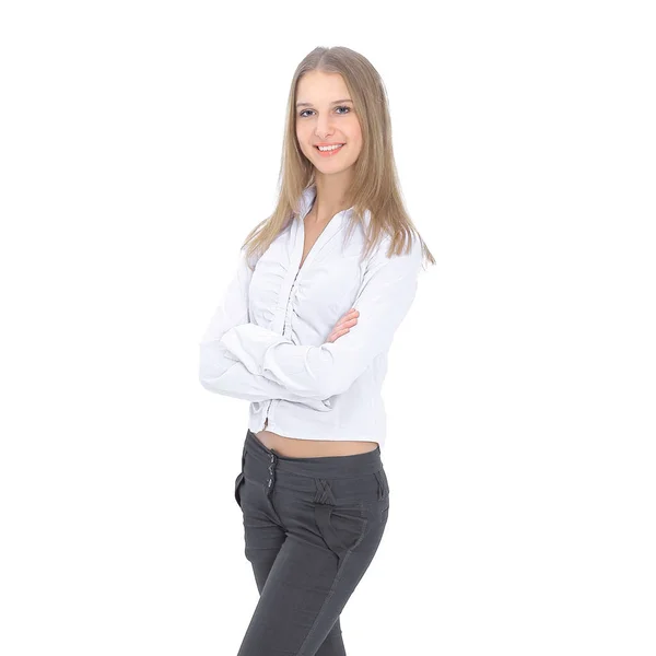 Retrato de una mujer joven moderna .isolated en blanco —  Fotos de Stock