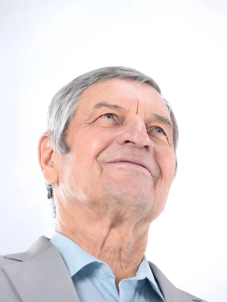 Hombre de negocios senior closeup.confident mirando hacia arriba en el espacio de copia —  Fotos de Stock