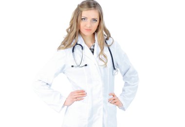 kendinden emin bir kadın doktor tam uzunlukta portresi