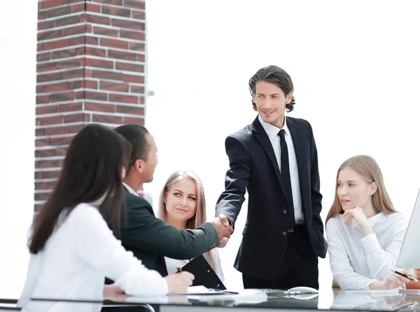 Handshake Manager and customer in a modern office — Stock Photo, Image