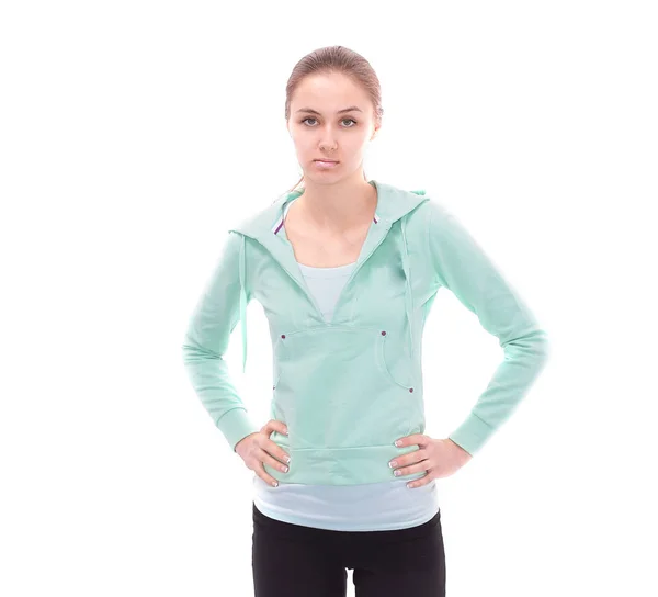 Portrait of a young woman fitness trainer.isolated on a white — Stock Photo, Image