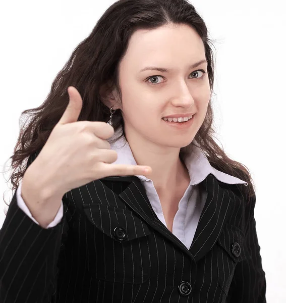 Selbstbewusste Geschäftsfrau zeigt Zeichen des Erfolgs — Stockfoto