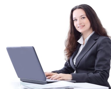 bir dizüstü bilgisayarda yazarak yan view.business kadın.