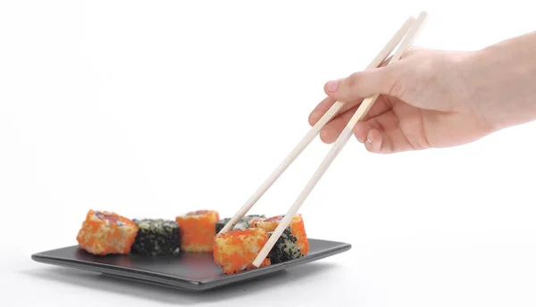 Closeup.Sticks i zestaw rolek Sushi — Zdjęcie stockowe