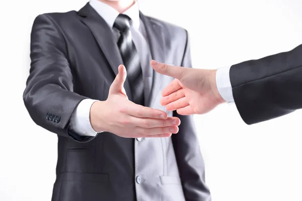 Zamknij up.two biznesmenów wyciąga ręce Handshake — Zdjęcie stockowe