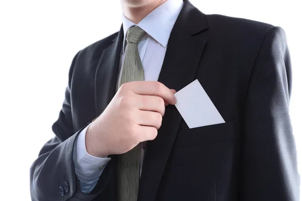 Close up.businesswoman holding blank business card, business concept — Stock Photo, Image