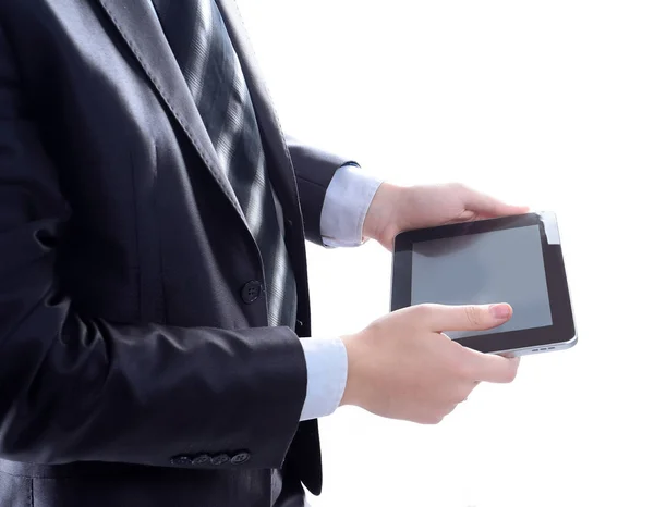 Close up.businessman tapping the screen of the digital tablet — Stock Photo, Image