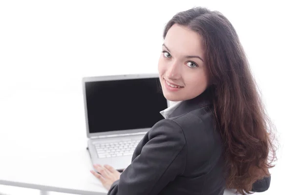 Successful business woman sitting at a Desk — Stock Photo, Image