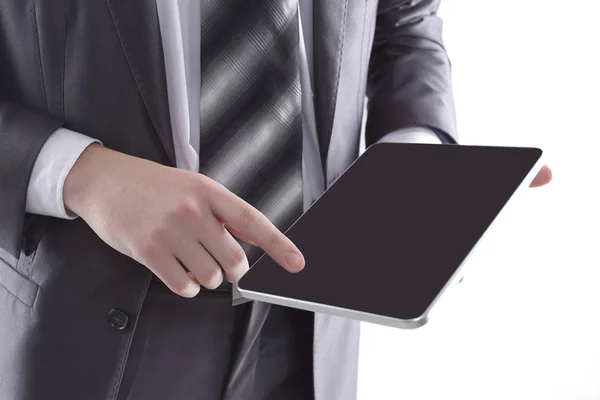 Close up.businessman tapping the screen of the digital tablet — Stock Photo, Image