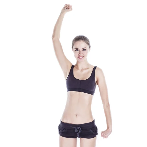 Istruttore di fitness esegue un esercizio per rafforzare i muscoli — Foto Stock