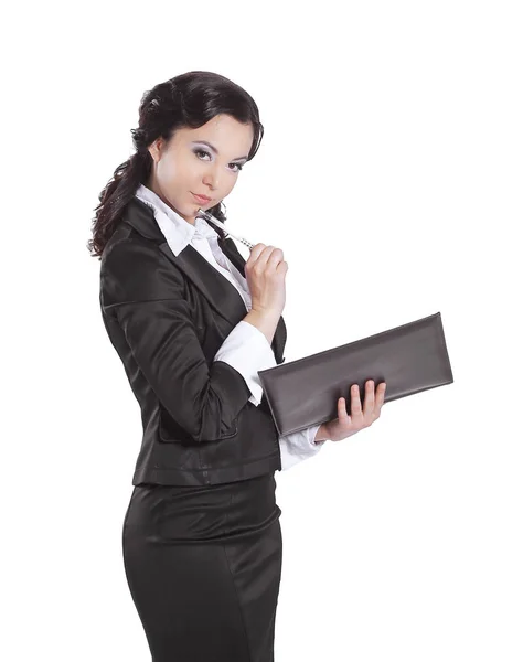 Mujer de negocios moderna con carpeta. aislado en blanco —  Fotos de Stock