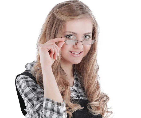 Closeup.confident mujer de negocios joven .isolated en blanco —  Fotos de Stock