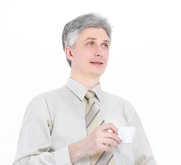 Confident businessman with Cup of coffee.isolated on white — Stock Photo, Image