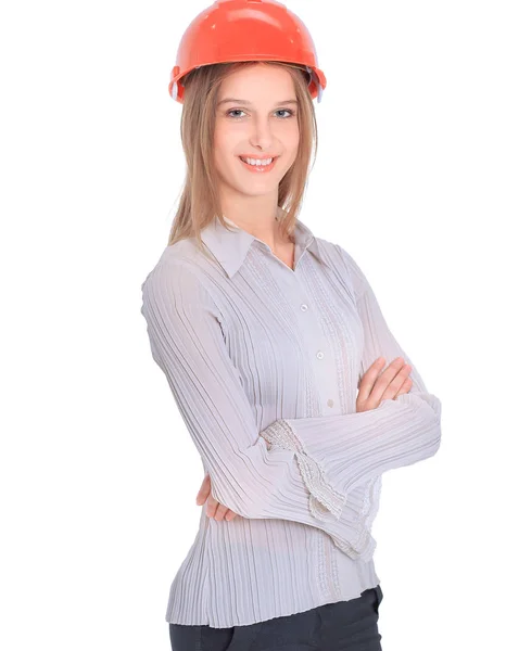 Closeup.confident female engineer. isolated on white background — Stock Photo, Image