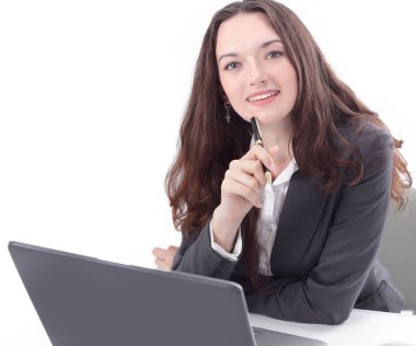 portre. Ofiste çalışan güzel iş kadın. kopya alanı ile fotoğraf.