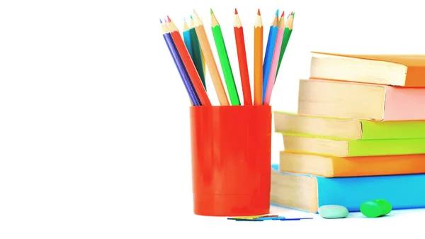 School supplies lie on a table on a white background — Stock Photo, Image