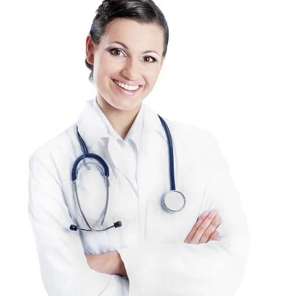 Attractive woman doctor. Isolated in the white background. — Stock Photo, Image