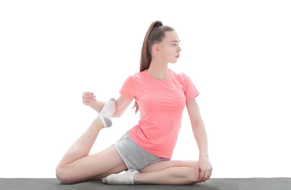 Praktijk van de yoga. jonge vrouw in de sport kleding van de yoga trainingspositie — Stockfoto