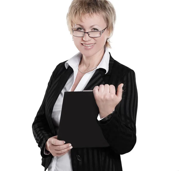 Mujeres de negocios modernas con documents.isolated en blanco . — Foto de Stock