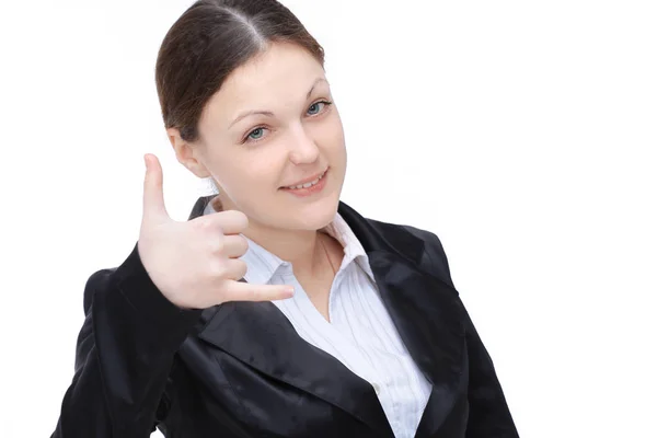 Portrait of young business woman showing thumb up. isolated on white background — Stock Photo, Image