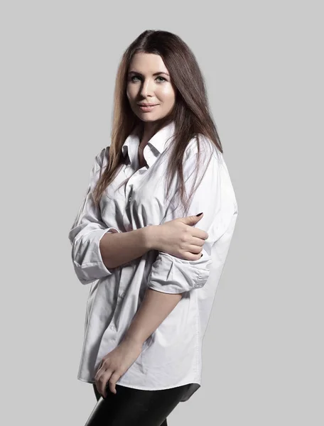 Πορτρέτο του δημιουργικού επιχειρηματικού woman.isolated σε λευκό φόντο — Φωτογραφία Αρχείου