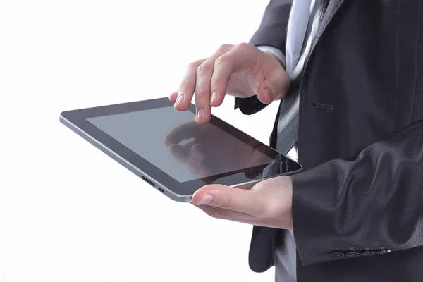 Close up.businessman tocando na tela do tablet digital — Fotografia de Stock