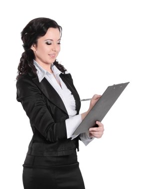 iş kadını iş document.isolated beyaz imzalama