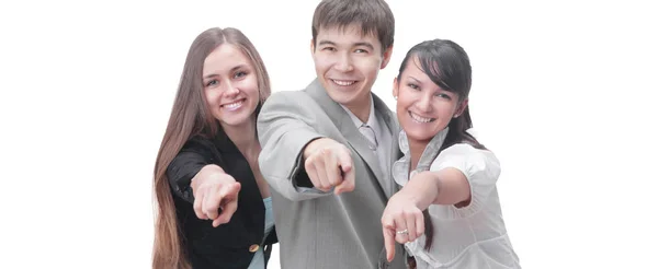 De cerca. hombre de negocios y equipo de negocios señalándote con el dedo . — Foto de Stock