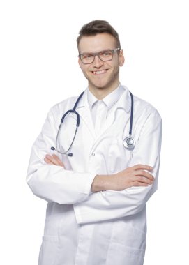 beyaz üzerine emin terapist .isolated tam growth.portrait içinde