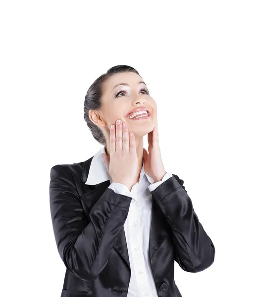 Sorprendido joven negocio woman.isolated sobre fondo blanco — Foto de Stock