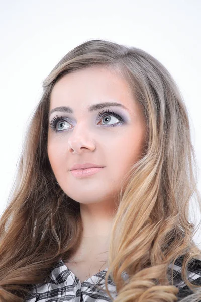 Closeup.portrait de jovem mulher de negócios. isolado em branco — Fotografia de Stock