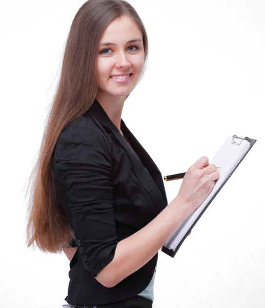 Primo piano. donne d'affari di successo con documents.isolated su bianco — Foto Stock