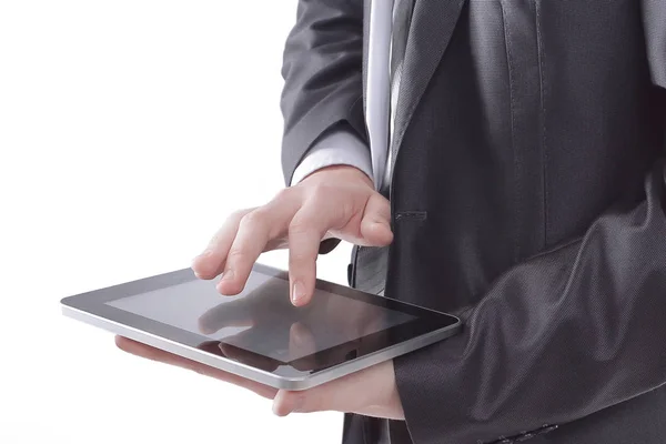 Close up.businessman tocando na tela do tablet digital — Fotografia de Stock