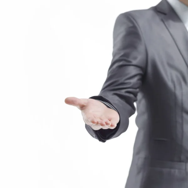 Vertical photo.businessman holds out his hand for a handshake — Stock Photo, Image