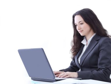 bir dizüstü bilgisayarda yazarak yan view.business kadın.