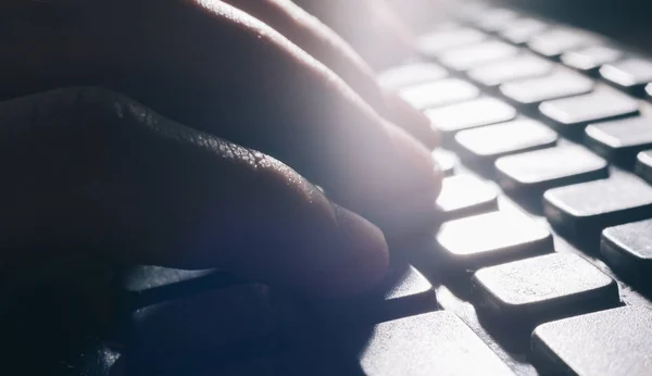 Close up. man typing text to the laptop. — Stock Photo, Image