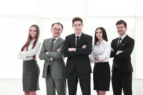 Team di business growth.smiling completo sullo sfondo dell'ufficio — Foto Stock